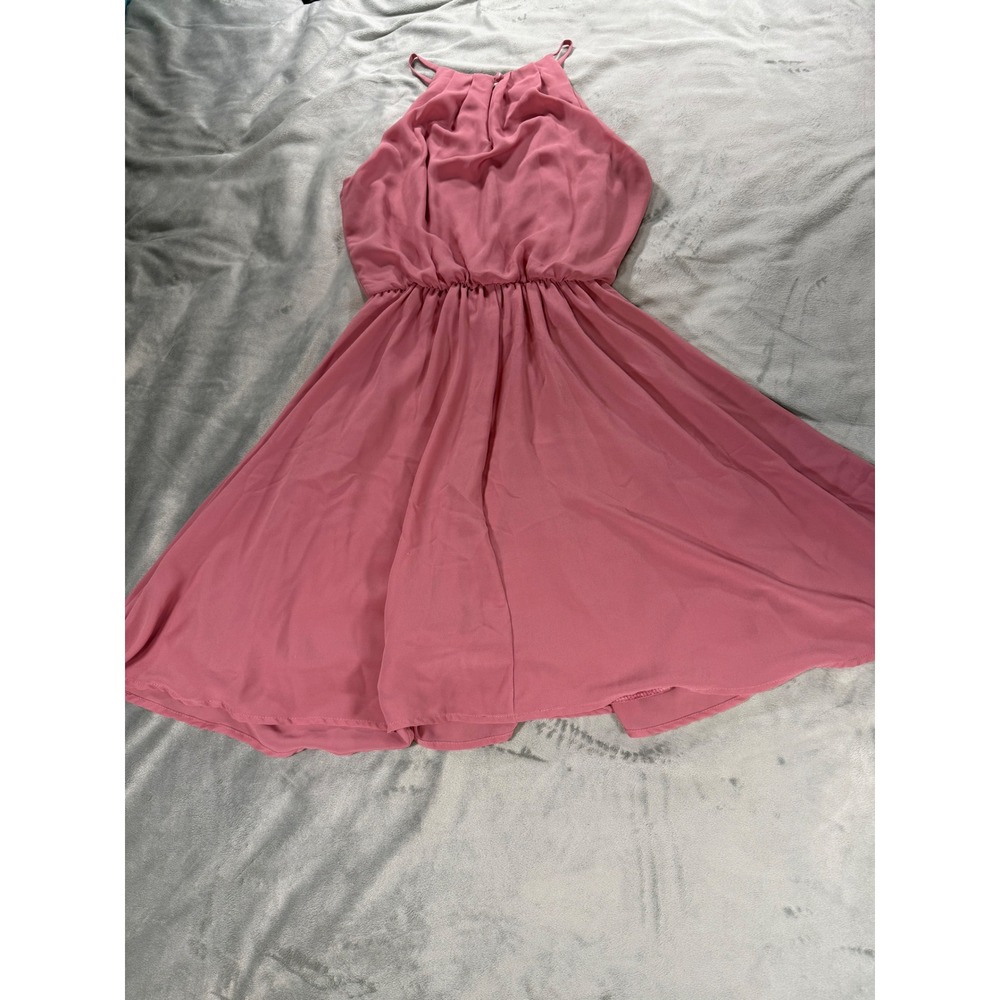 Lush Womens Dusty Rose High Neck Lined Elastic Waist Mini Dress Size XS